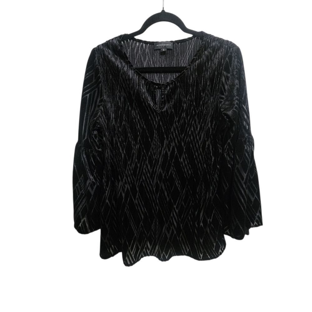 Investments Top L Black Burnout Velvet Bell Sleeve Whimsigoth Work Office